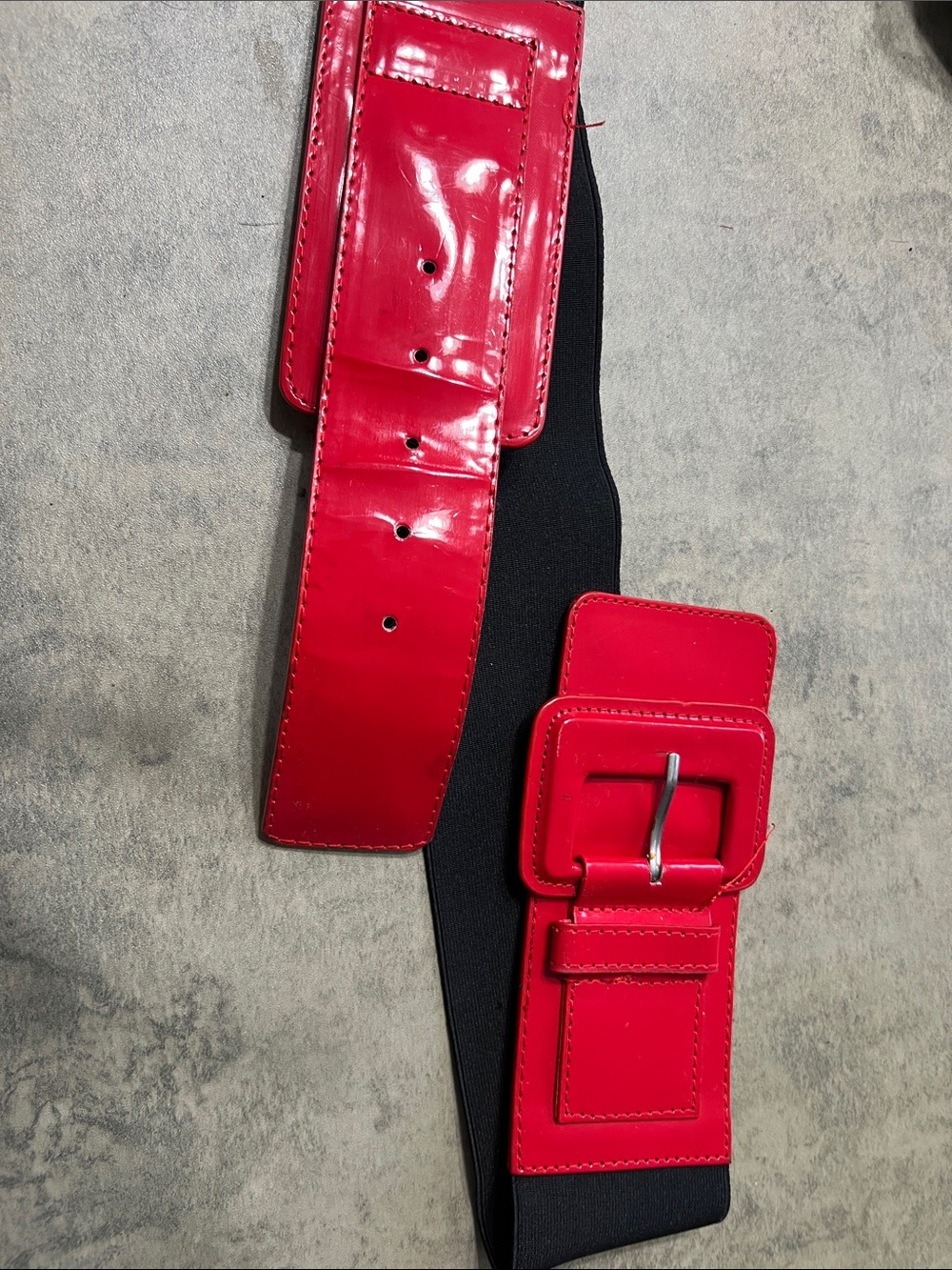 le chateau Red Patent Wide Elastic Belt with Matching Buckle